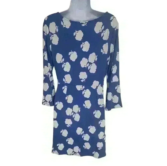 Boden Blue White Floral Jersey Dress Bell Sleeves Size 10R - Picture 2 of 9
